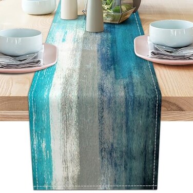 AILUER Teal Grey Table Runners Modern Art Farmhouse Linen Table Runners Dresser Scarves Retro Rustic Style for Party Kitchen Dining Table Coffee Holiday Party Decor 13x 90 Teal Grey