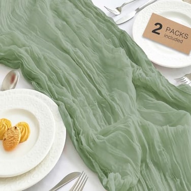 IVAPUPU 2 Pcs Cheesecloth Table Runner 10ft Sage Green Boho Rustic Gauze Cheese Cloth Table Runner for Baby Shower Decorations Wedding Party Summer Garden Farmhouse Decor