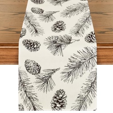 Artoid Mode Fir Pine Cone Christmas Table Runner Seasonal Winter Leaves Kitchen Dining Table Decoration for Home Party Decor 13x72 Inch