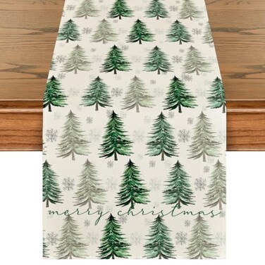 Artoid Mode Xmas Trees Snowflake Christmas Table Runner Seasonal Winter Green Kitchen Dining Table Decoration for Home Party Decor 13x72 Inch