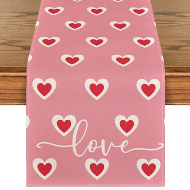 Artoid Mode Pink Love Hearts Valentines Table Runner Wedding Kitchen Dining Table Decoration for Home Party Decor 13x72 Inch