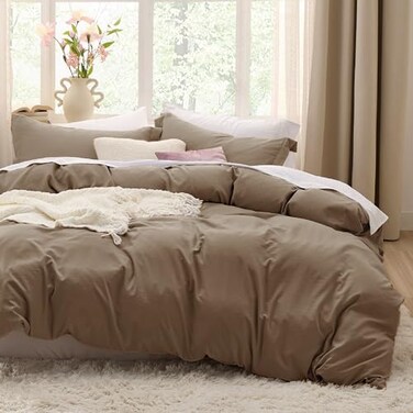 Bedsure Brown Duvet Cover Full Size 3 Pieces Prewashed Extra Soft CottonLike Polyester Bedding Set Includes 1 Duvet Cover 80x90 Inches with Zipper Closure 2 Pillow Shams No Comforter