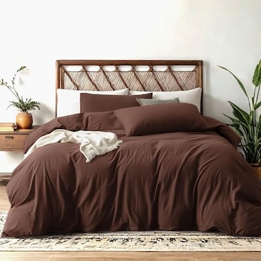 FEDALI HOME Cocoa Brown Duvet Cover Queen Size PreWashed Bedding 160 GSM Ultra Soft Duvet Cover Set with 2 Pillow Shams 3 PiecesCover Only No Insert