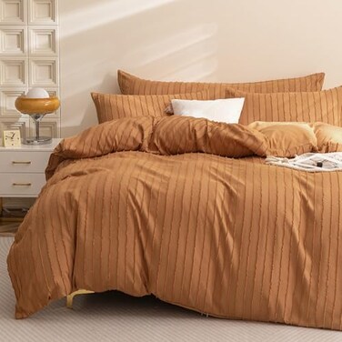JELLYMONI Duvet Cover Twin Size Rust 3PCS Boho Striped Duvet Cover Set Polyester Tufted Bohemian Textured Comforter Cover 6890in with Corner Ties Zipper and 2 Pillowcases for Kids