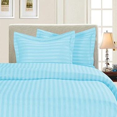 Elegant Comfort 1500 Thread Count Damask Stripes Egyptian Quality Luxurious Silky Soft Wrinkle Fade Resistant 3pc Duvet Cover Set FullQueen Light BlueAqua