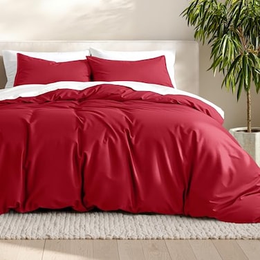 Bare Home Bedding Duvet Cover Queen Size Premium 1800 Super Soft Collection Lightweight Cooling Duvet Cover Soft Breathable Bedding Queen Red