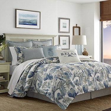 Tommy Bahama King Duvet Cover Set Soft Cotton Bedding with Button Closure Lightweight 3 Piece Bed Set with Matching Pillowcases Raw Coast Blue
