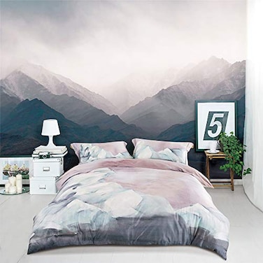 MILDLY Floral Duvet Cover Set 100 LongStaple Cotton Abstract Gray Pink Marble Pattern Printed Comforter Cover 3pcs Soft Breathable Luxury Bedding for All Season