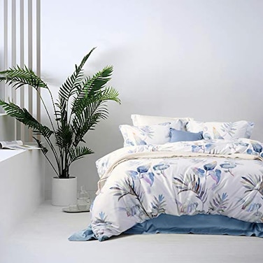 MILDLY Floral Duvet Cover Set 100 LongStaple Cotton Palm Leaf Pattern Printed Comforter Cover 3pcs Soft Breathable Luxury Bedding for All Season