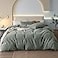 JIYUAN Queen Size Duvet Cover Set 3Piece 100 Washed Cotton LinenLike Soft Breathable with Zipper Closure Includes 90x90 Inch Cover 2 Pillowcases Heathered Green