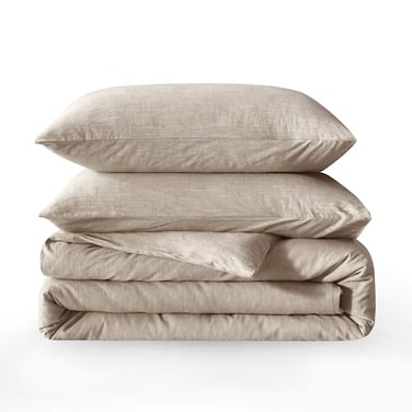BFS HOME Linen Duvet Cover California King Soft Breathable Cotton Linen Blend 3Pieces Bedding Set with 2 Pillowcases Stonewashed Texture Khaki AllSeason Comfort