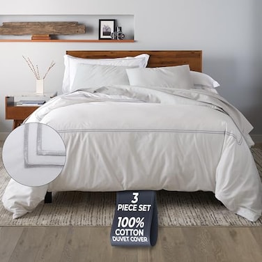 Ella Jayne Duvet Cover Queen Size 3 Pieces 100 Cotton Percale FullQueen Soft Breathable Lightweight Including Duvet Cover 1 Piece 90 x 90 Inches with 2 Pillow Shams Silver Design