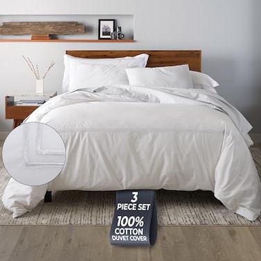 Ella Jayne Duvet Cover Full 3 Pieces 100 Cotton Percale FullQueen Soft Breathable Lightweight Including Full Size Duvet Cover 1 Piece 90 x 90 Inches with 2 Pillow Shams White Design