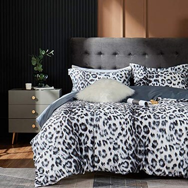 MILDLY 100 Long Staple Cotton Duvet Cover Set Leopard Print Designed Pattern Comforter Cover Set White Black Cheetah Animal