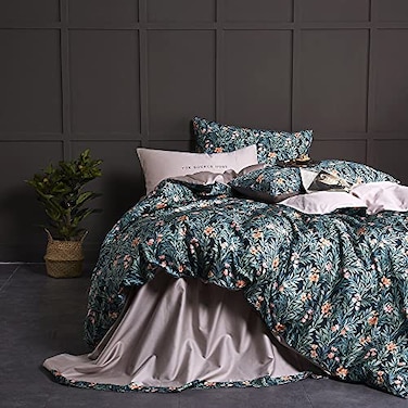 Cupocupa King Duvet Cover Set 3 Piece Boho Floral Bedding Ultra Soft Microfiber Vintage Garden Leaf Print Includes 1 Duvet Cover 104x90 and 2 Pillow Shams Breathable Fade Resistant