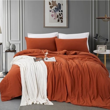 ALAZURIA Twin Size Duvet Cover 2 Piece Bedding Set 1 Duvet Cover 1 Pillow Case Soft Prewashed Comforter Cover wZipper Closure Corner Ties No Comforter 90 X 68 Clay Terracotta