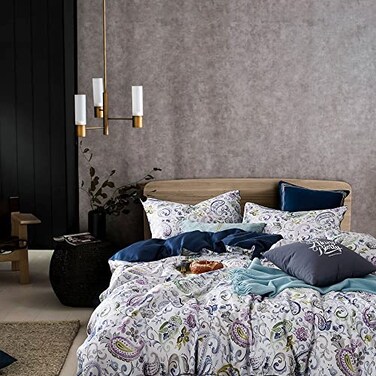 Cupocupa Duvet Cover Set King Microfiber White Paisley Pattern Boho Floral 3 Pcs