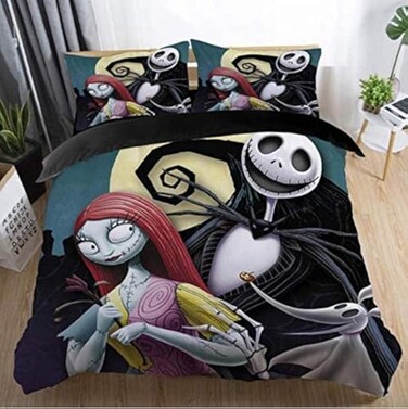 Ankeyoo Duvet Cover Sets Nightmare Christmas Jack and Sally Rose Decor Bedding Set Home Bedroom Decoration Microfiber Fabric No Comforter 3pcs Queen Size