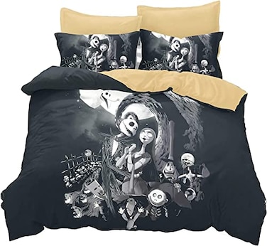Ankeyoo Nightmare Christmas Duvet Cover 3 Pcs Set with 2 Pillowcases Cartoon Skull Bedding Set with Zipper Closure Luxury Soft Microfiber Bedding Queen US Standard
