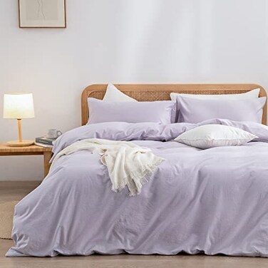 BESTOUCH Duvet Cover Set 100 Washed Cotton Linen Feel Super Soft Comfortable Chic Lightweight 2 PCs Home Bedding Set Solid Taro Purple TwinTwin XL