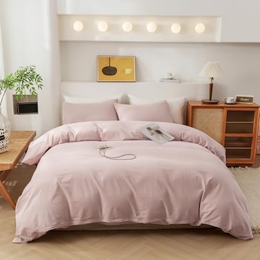 ECOCOTT Duvet Cover Queen Size 100 Washed Cotton Durable Soft Comfy Duvet Cover Set 3 Pieces Duvet Cover with Zipper Closure No Comforter Greyish Pink