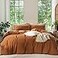 MooMee Bedding Duvet Cover Set 100 Washed Cotton Linen Like Textured Breathable Durable Soft Comfy Solid Dark Orange King 104x90