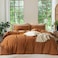 MooMee Bedding Duvet Cover Set 100 Washed Cotton Linen Like Textured Breathable Durable Soft Comfy Solid Dark Orange King 104x90