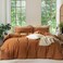 MooMee Bedding Duvet Cover Set 100 Washed Cotton Linen Like Textured Breathable Durable Soft Comfy Solid Dark Orange King 104x90