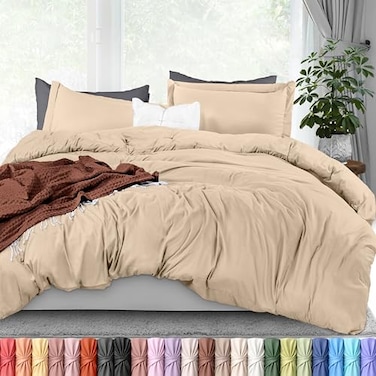 Utopia Bedding Duvet Cover Full Size 3 Piece with Zipper Closure 1 Comforter Cover 80X90 Inches 2 Pillow Shams 20X26 Inches Beige Comforter Not Included