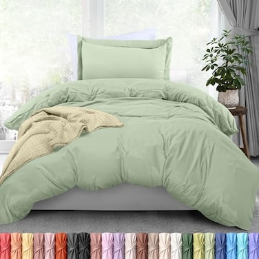 Utopia Bedding Duvet Cover Twin Size 2 Piece with Zipper Closure 1 Comforter Cover 68X90 Inches 1 Pillow Sham 20X26 Inches Sage Comforter Not Included