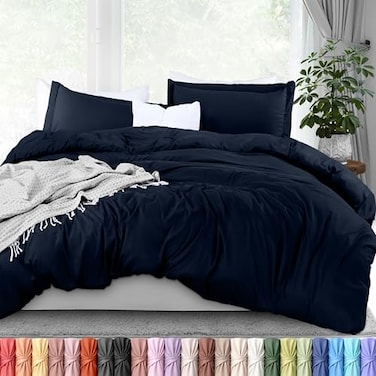 Utopia Bedding Duvet Cover Full Size 3 Piece with Zipper Closure 1 Comforter Cover 80X90 Inches 2 Pillow Shams 20X26 Inches Navy Comforter Not Included