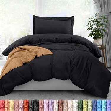 Utopia Bedding Duvet Cover Twin Size 2 Piece with Zipper Closure 1 Comforter Cover 68X90 Inches 1 Pillow Sham 20X26 Inches Black Comforter Not Included