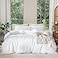 MooMee Bedding Duvet Cover Set 100 Washed Cotton Linen Like Textured Breathable Durable Soft Comfy Solid Bright White Full 80x90