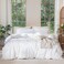 MooMee Bedding Duvet Cover Set 100 Washed Cotton Linen Like Textured Breathable Durable Soft Comfy Solid Bright White Full 80x90