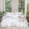 MooMee Bedding Duvet Cover Set 100 Washed Cotton Linen Like Textured Breathable Durable Soft Comfy Solid Bright White Full 80x90