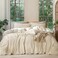 MooMee Bedding Duvet Cover Set 100 Washed Cotton Linen Like Textured Breathable Durable Soft Comfy Heathered Almond Milk Grey Twin 68x90