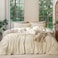 MooMee Bedding Duvet Cover Set 100 Washed Cotton Linen Like Textured Breathable Durable Soft Comfy Heathered Almond Milk Grey Twin 68x90