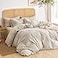 Wake In Cloud Striped Cotton Duvet Cover Set 100 Washed Cotton Textured Bedding Set Ticking Stripe Pinstripe Farmhouse 3 Pieces Tan Full Size