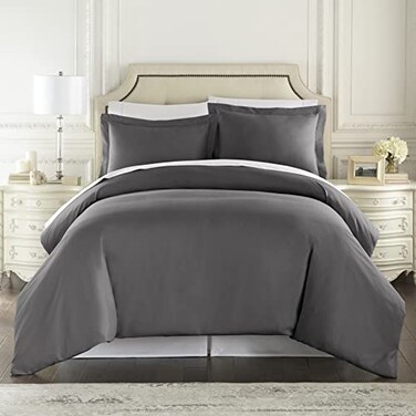 HC COLLECTION Duvet Cover Grey Queen Size Duvet Cover 3 Piece Soft Breathable Microfiber Duvet Cover Set with Zipper Closure 2 Pillow Shams