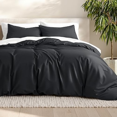Bare Home Bedding Duvet Cover Queen Size Premium 1800 Super Soft Collection Lightweight Cooling Duvet Cover Soft Breathable Bedding Queen Black