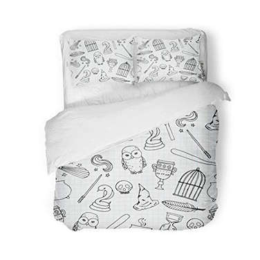 rouihot Duvet Cover Set QueenFull Size Different Witch Equipment Pattern Birdcage Magic Wand 3 Piece Microfiber Fabric Decor Bedding Sets for Bedroom