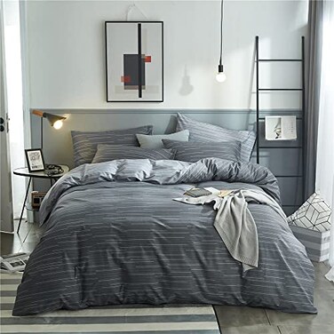VM VOUGEMARKET 100 Natural Cotton Striped Duvet Cover SetGray Stripes Pattern Printed Comforter Cover for Boys MenReversible Modern Simple Style Bedding Set