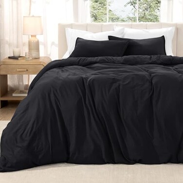 Bare Home Microfiber Duvet Cover Set Ultra Soft Washed Microfiber KingCalifornia King LinenLike Look Easy Care Breathable Fabric Our Softest Duvet Cover Set KingCal King Black