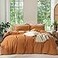 MooMee Bedding Duvet Cover Set 100 Washed Cotton Linen Like Textured Breathable Durable Soft Comfy Solid Burnt Orange King 104x90