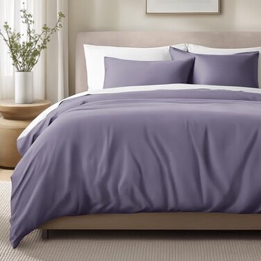 Bare Home 100 Organic Cotton Sateen Duvet Cover Set FullQueen Size 400 Thread Count Smooth Sateen Weave Warm Luxurious Duvet Cover Queen Dusty Purple
