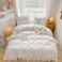 MOOWOO Chic Ruffle Lace Polyester Duvet Cover Set Girl White Bedding3 Piece Full Duvet Cover with Zipper Closure Ultra Soft and Light Weight White FullNo Comforter