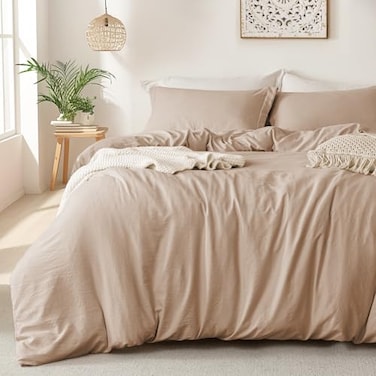 MILDLY Super Soft Duvet Cover 100 Washed Microfiber Rugby Tan Comforter Cover Set 3 Pieces with Zipper Closure Corner Ties No Comforter