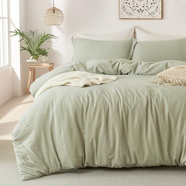 MILDLY Super Soft Duvet Cover 100 Washed Microfiber October Mist Sage Comforter Cover Set 3 Pieces with Zipper Closure Corner Ties No Comforter