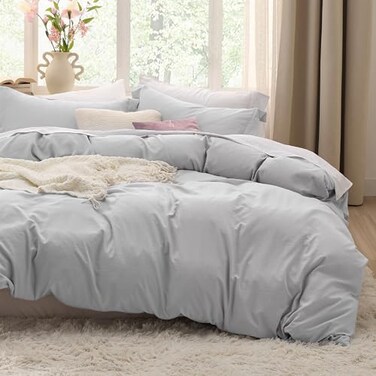 Bedsure Light Grey Duvet Cover Queen Size 3 Pieces Prewashed CottonLike Extra Soft Bedding Set Includes 1 Duvet Cover 90x90 Inches with Zipper Closure 2 Pillow Shams Comforter Not Included