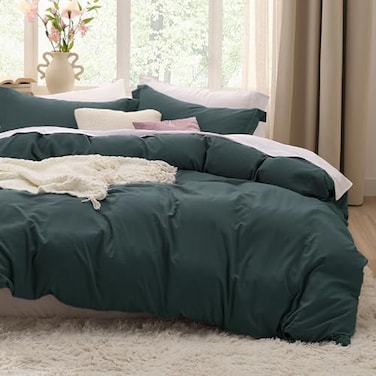 Bedsure Forest Green California King Duvet Cover Prewashed CottonLike Polyester Extra Soft Bedding Set Includes 1 Cal King Duvet Cover 104x98 with Zipper Closure 2 Pillow Shams No Comforter